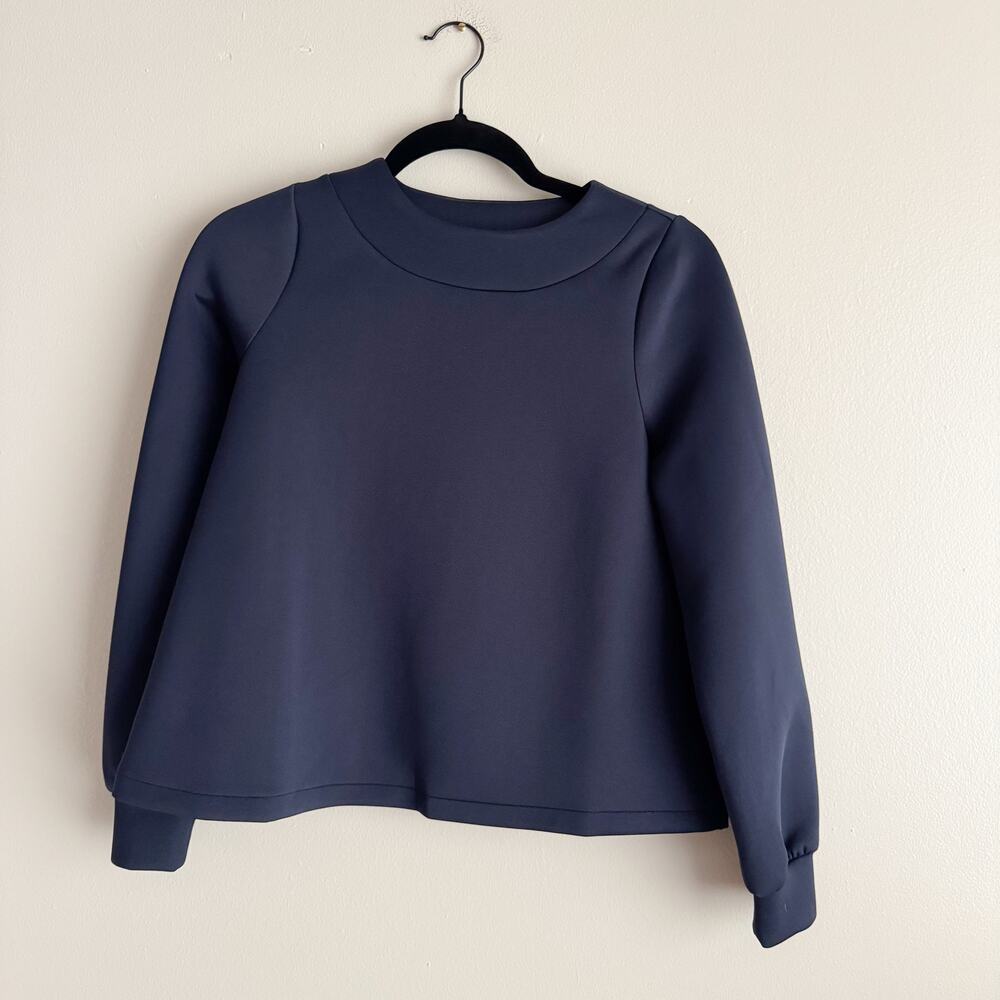 Stella & Dot Navy Blue Crush It Bow Back Structured Blouse Small - Picture 2 of 9